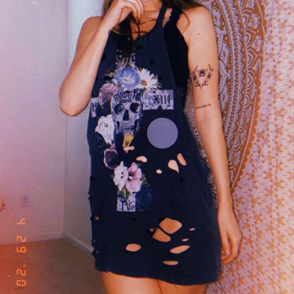 Skull tank dress small pink rock cut